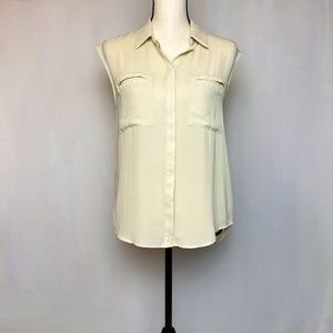 Ro & De Top Sleeveless Button Down Sheer Shirt